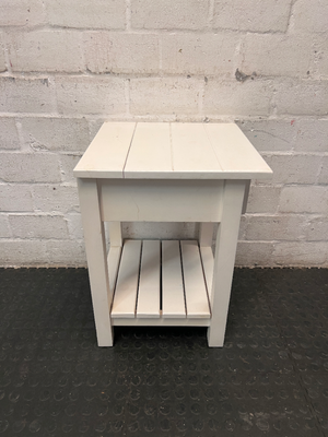 Classic White Wooden Bedside Table with Drawer and Shelf — Good Working Order