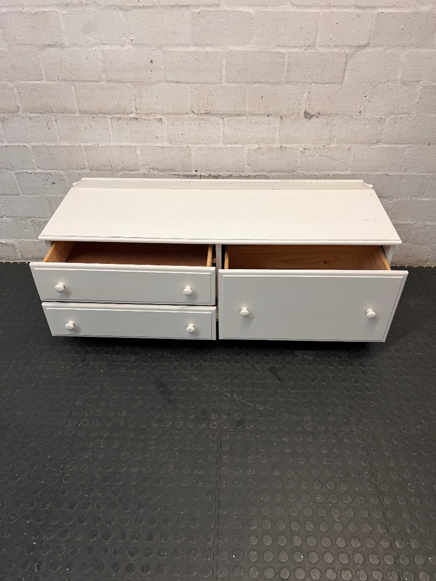 White Wooden Storage Kist with Drawers and Cupboard — Paint Chips on White Finish