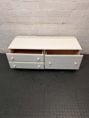 White Wooden Storage Kist with Drawers and Cupboard — Paint Chips on White Finish