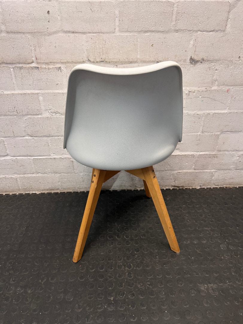 White Moulded Plastic Dining Chair with Wood Legs