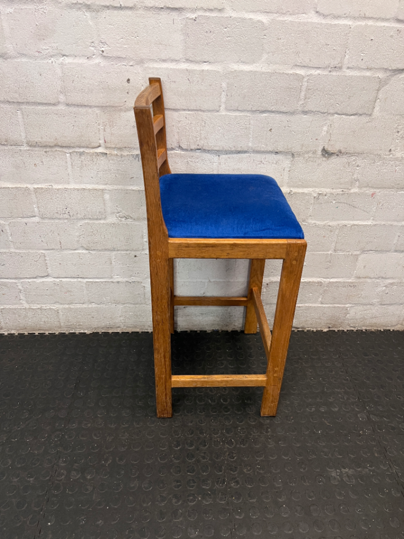 Ladder Back Wooden Bar Stool with Blue Padded Seat