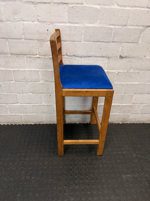 Ladder Back Wooden Bar Stool with Blue Padded Seat