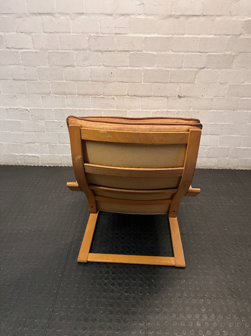 Tan Bentwood Lounge Chair and Footstool — Well Used with Significant Surface Wear