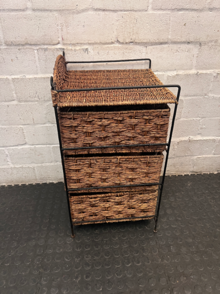 Woven Wicker and Metal Storage Chest