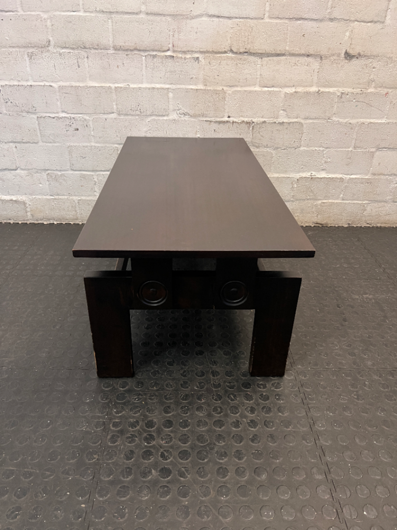 Dark Wood Rectangular Coffee Table — Fair Condition with Visible Wear