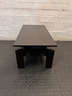 Dark Wood Rectangular Coffee Table — Fair Condition with Visible Wear