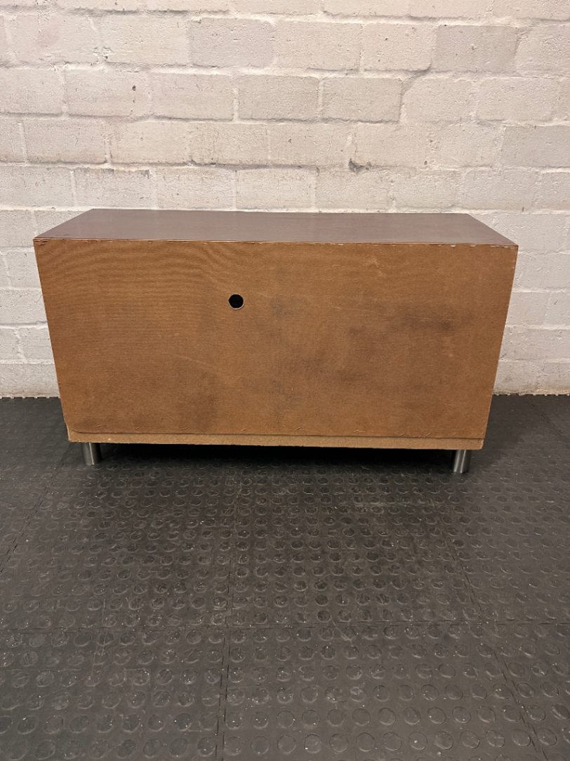 Compact Brown Wood TV Unit with Glass Door and Drawer — Good Working Order