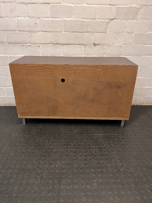 Compact Brown Wood TV Unit with Glass Door and Drawer — Good Working Order