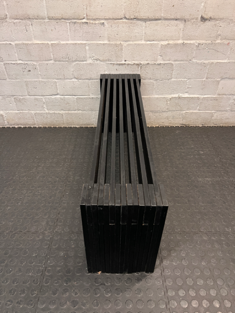 Contemporary Black Wooden Slatted Bench