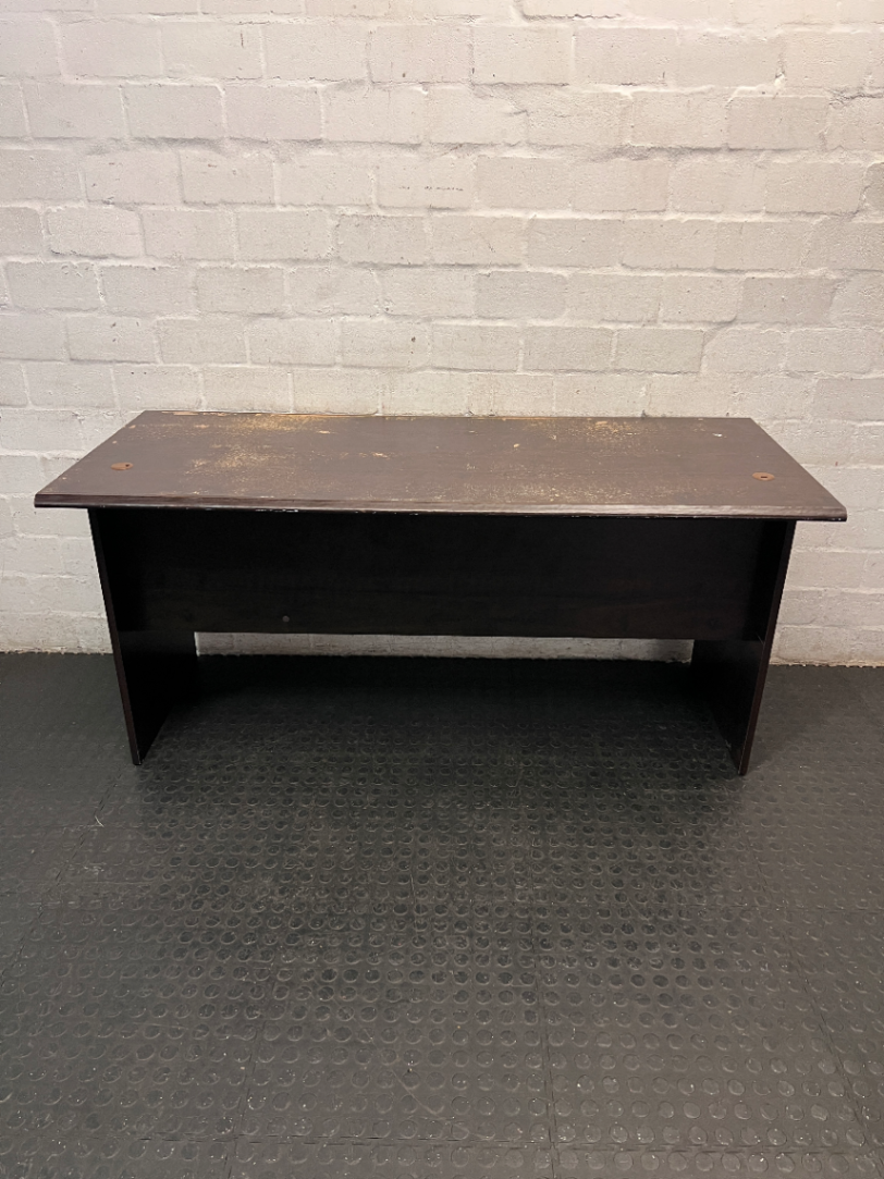 Dark Wood-Look Office Desk with 3 Drawers — Damaged Wood Surface