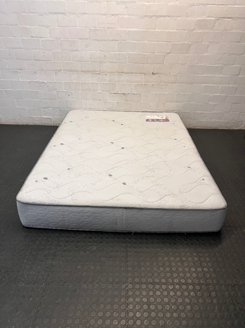 Queen Extra-Length Quilted Mattress — Fair Condition with Visible Wear