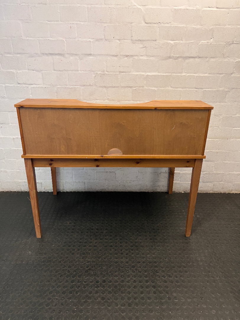Pine Wood Office Desk with Hutch and Drawers — Fair Condition with Minor Scratches