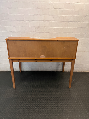 Pine Wood Office Desk with Hutch and Drawers — Fair Condition with Minor Scratches
