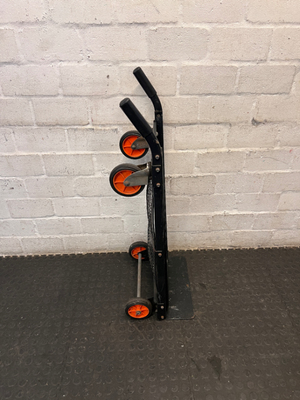 Black Metal Platform Trolley with Mesh Base — Fair Used Condition with Visible Wear