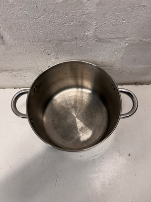 Polished Stainless Steel Pot with Glass Lid — Fair Used Condition with Surface Scratches