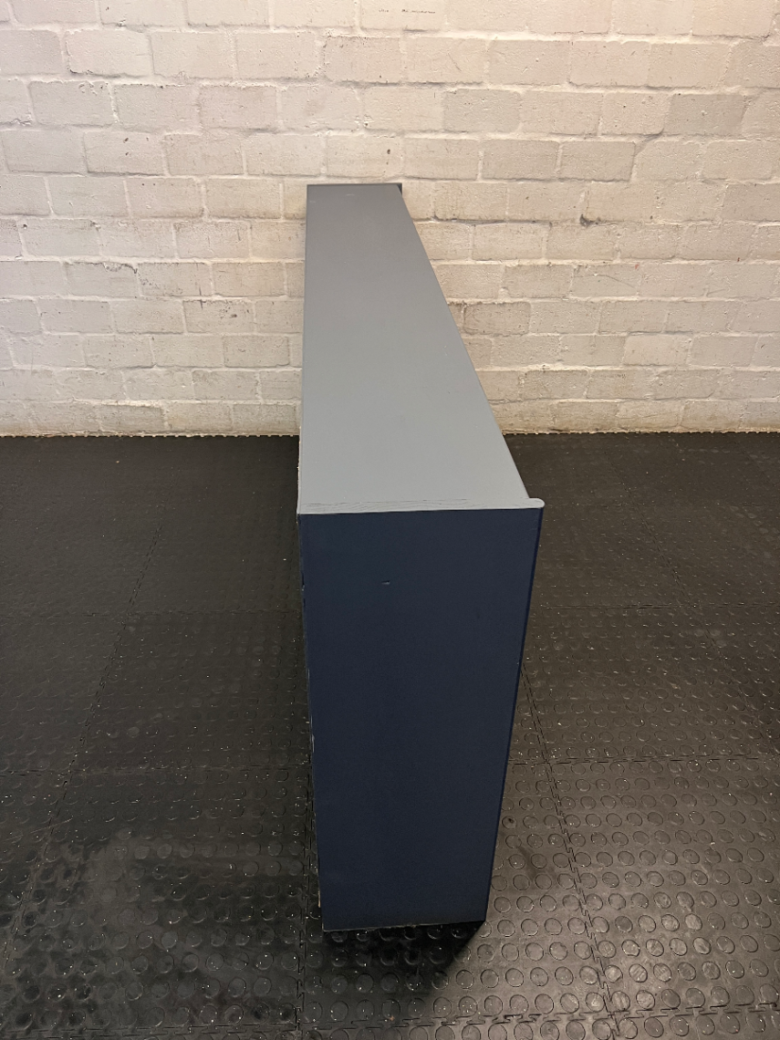 Low Horizontal Grey Multi-Compartment Bookshelf — Good Condition