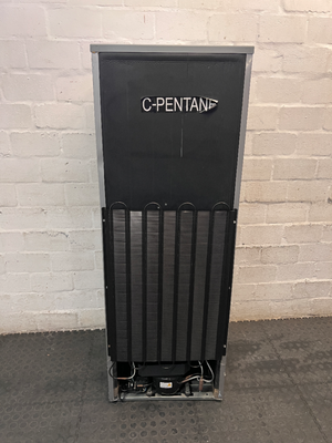 KIC Top-Mount Fridge Freezer in Silver — Working Order with Chipped Door Shelf