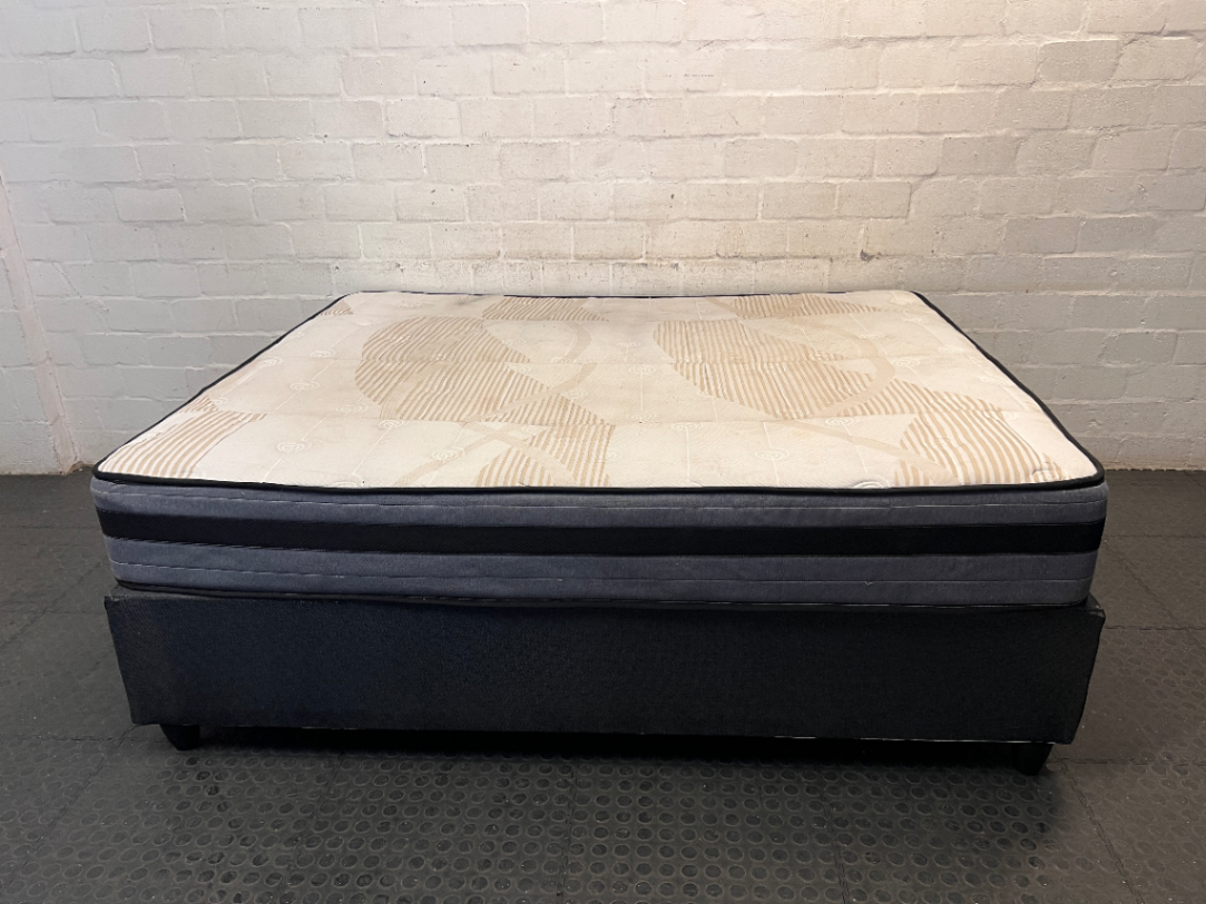 Queen Sleepmasters Base Set — 9-Month-Old Mattress and Base in Fair Condition