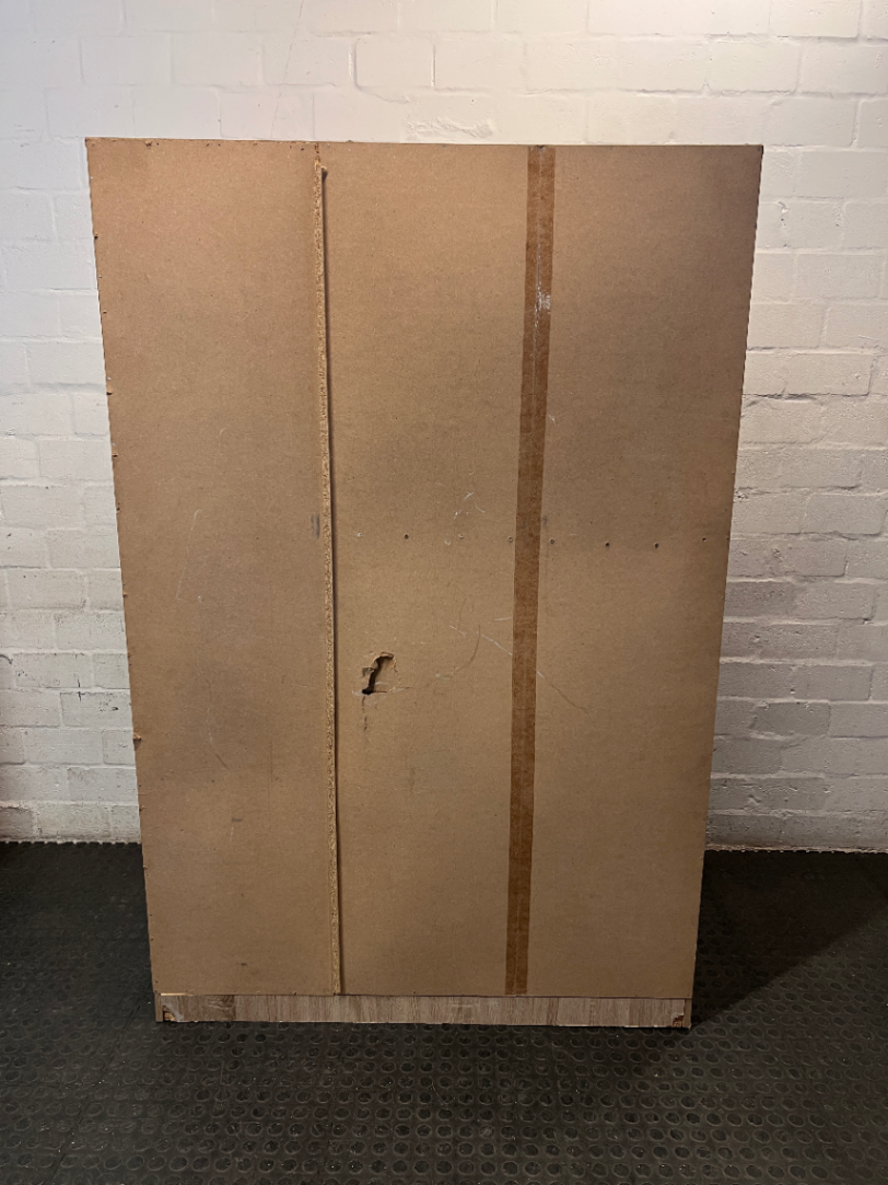 Light Brown 3-Door Wardrobe with 3 Drawers — No back board
