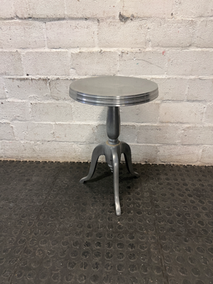 Silver Pedestal Side Table with Triple Leg Base — Well Used with Visible Wear