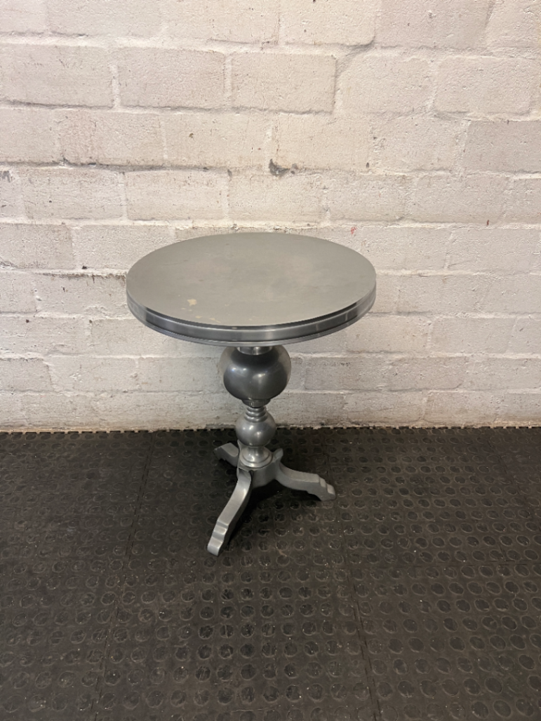 Metallic Silver Round Pedestal Side Table