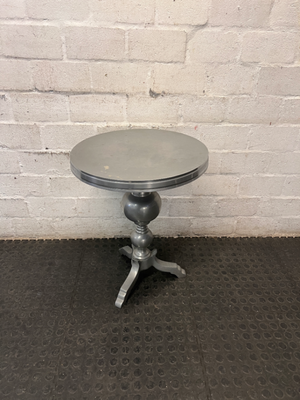Metallic Silver Round Pedestal Side Table