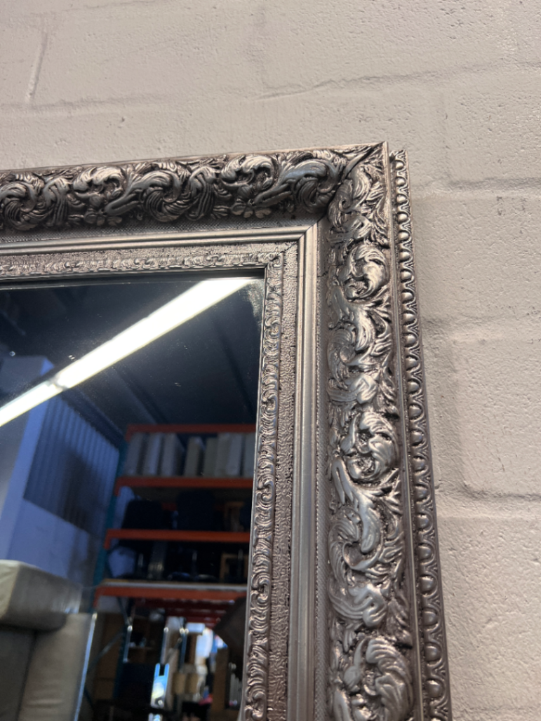 Ornate Full-Length Silver Mirror — Good Condition
