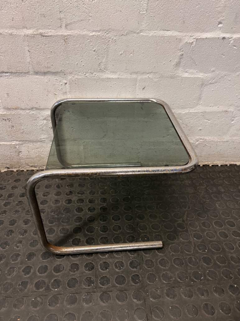 Cantilever Metal Side Table with Tinted Glass Top