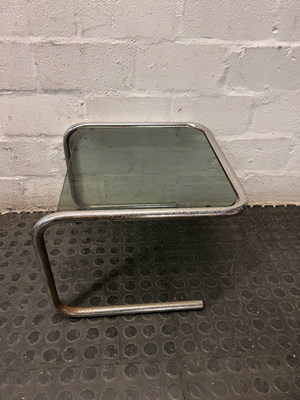 Cantilever Metal Side Table with Tinted Glass Top