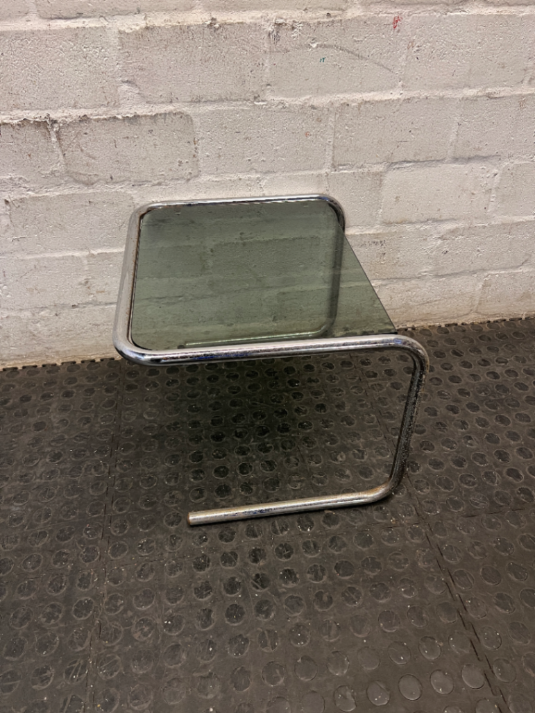 Glass and Chrome Cantilever Side Table