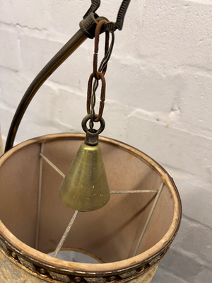 Vintage Double Arch Gold Floor Lamp with Patterned Shades — Well Used Condition