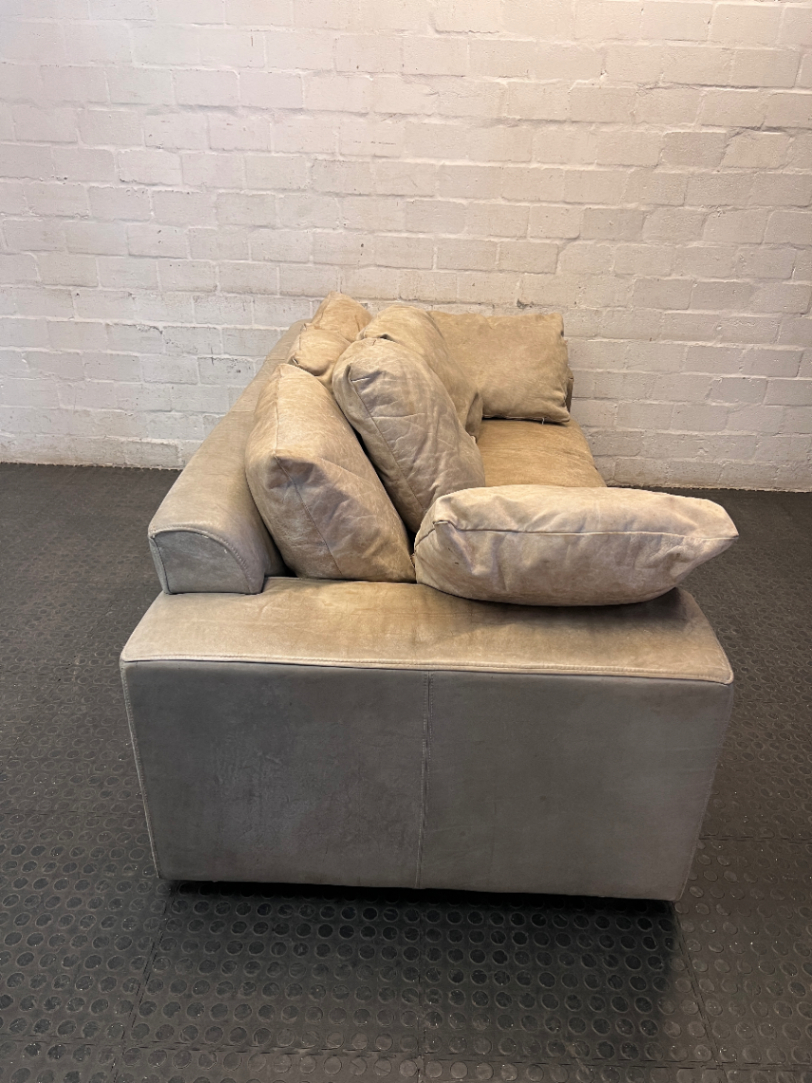 Coricraft 3 Seater Tan Leather Couch — Minor Wear and signs of use