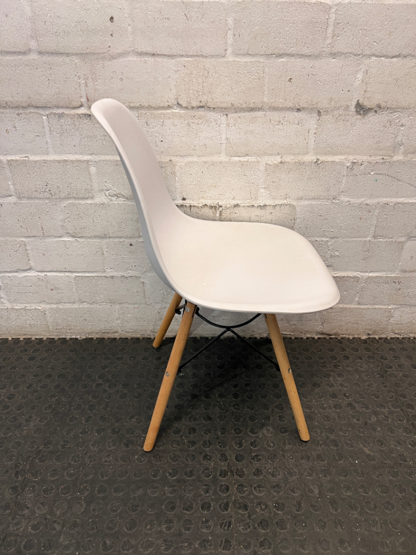 White Moulded Dining Chair with Wood Legs — Good Working Order