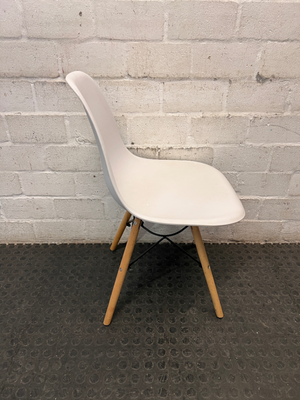 White Moulded Dining Chair with Wood Legs — Good Working Order