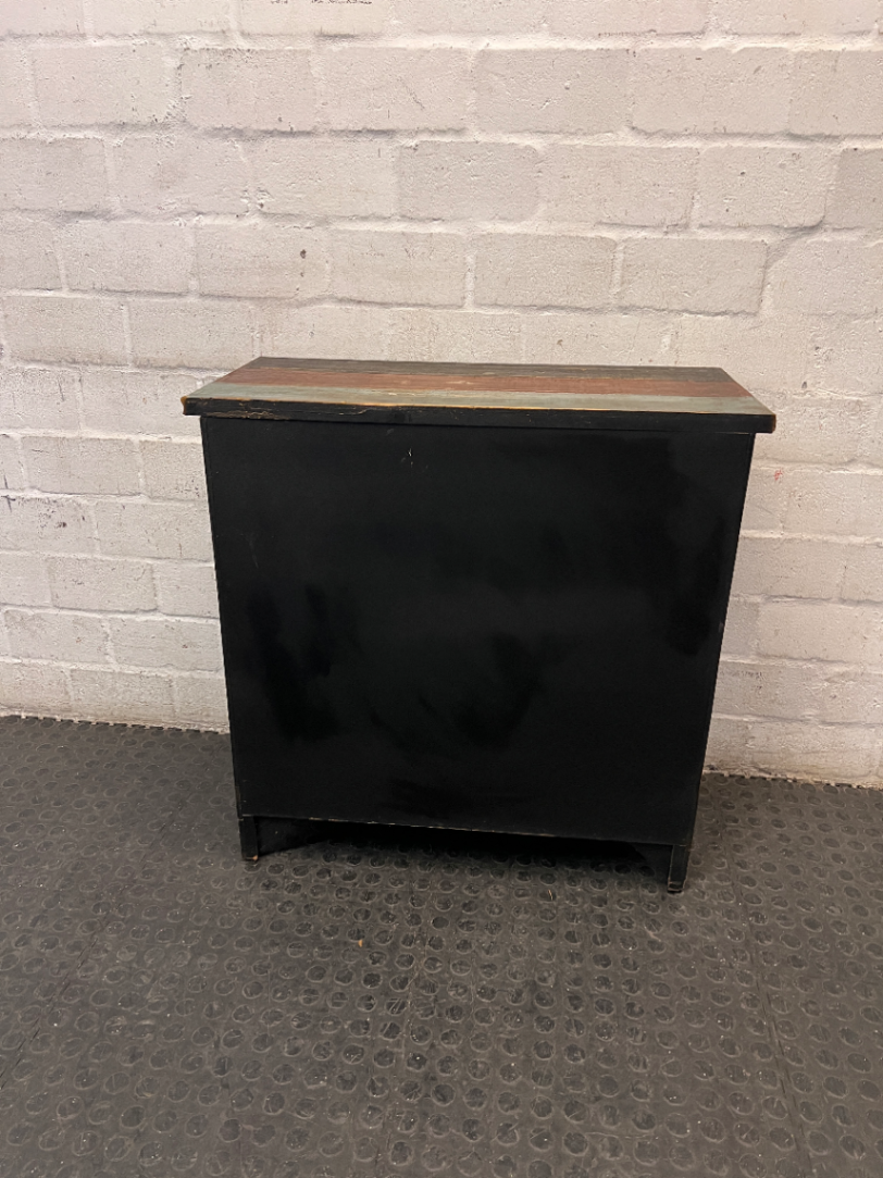 Rustic Multi-Coloured Wooden Sideboard Cabinet — Worn Vintage Finish with Visible Chips
