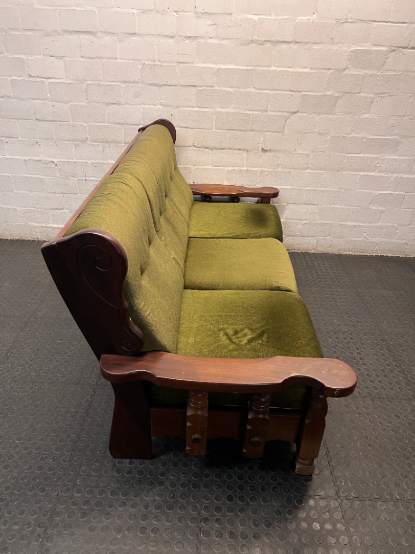 Vintage Wooden 3 Seater Couch in Olive Green