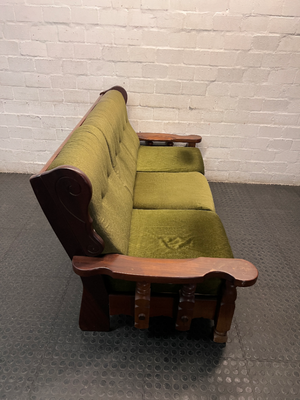 Vintage Wooden 3 Seater Couch in Olive Green