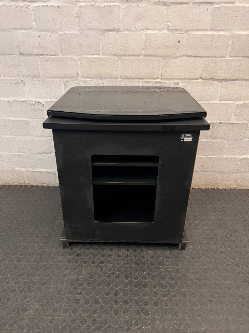 Black Swivel Top TV Unit with Glass Doors — Good Condition