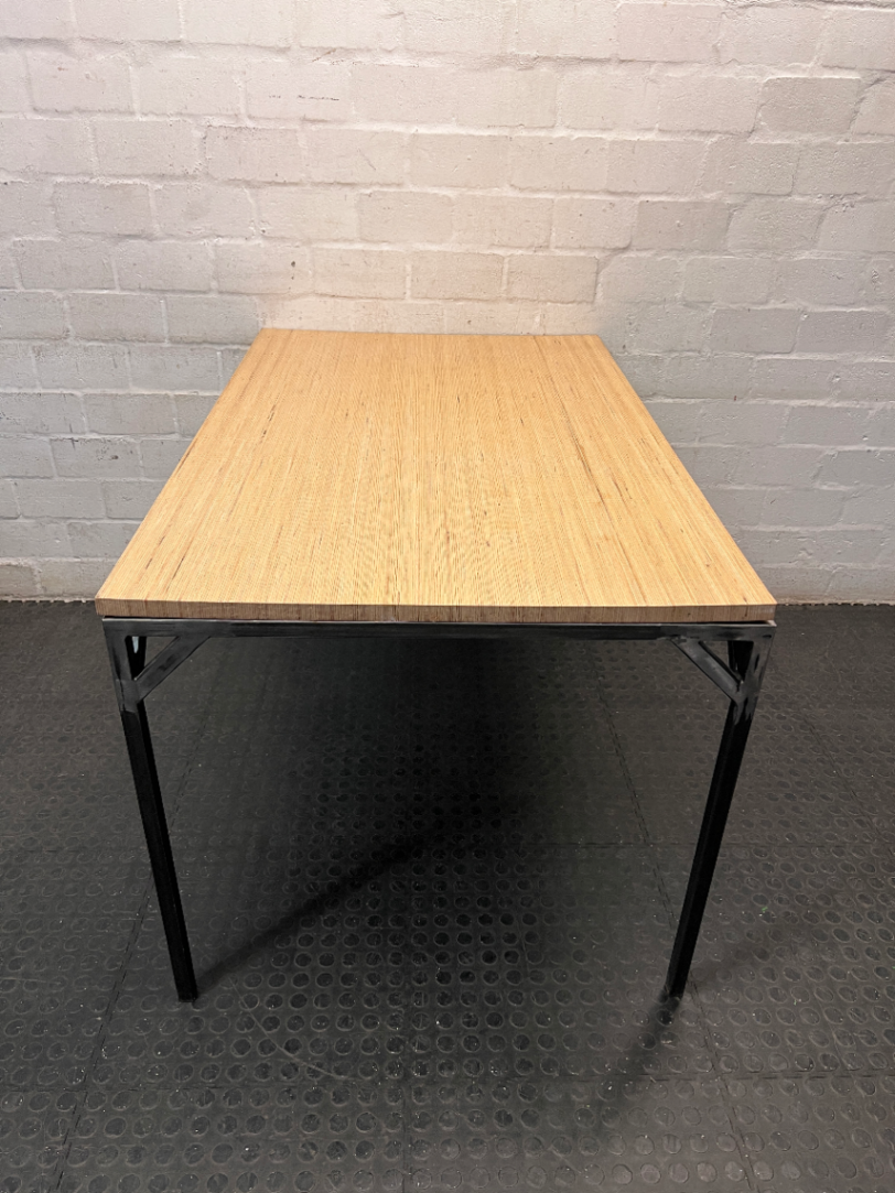 Custom Wooden Top Office Desk with Metal Frame — Used; Fair Condition