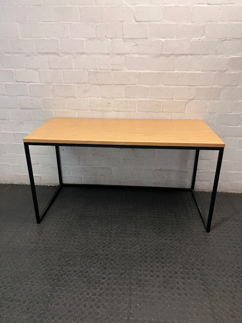 Modern Wood Top Office Desk with Black Metal Frame — Used; Fair Condition