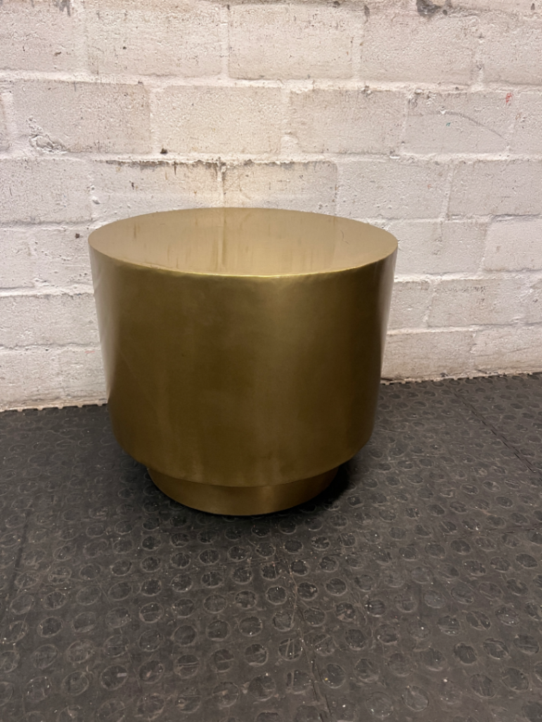 Round Gold Metallic Drum Side Table