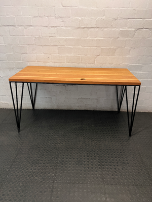 Rustic Wooden Office Desk with Black Hairpin Legs — Used; Fair Condition