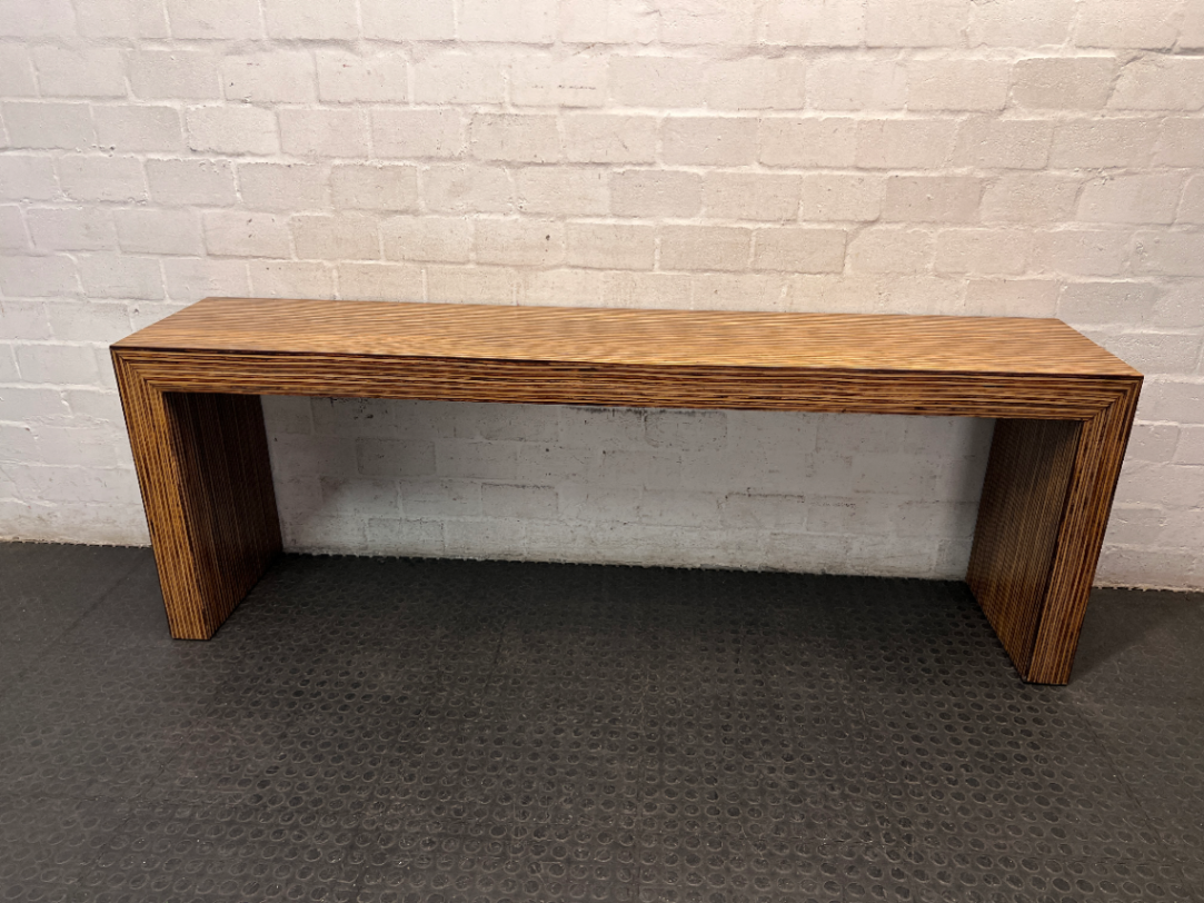 Contemporary Layered Wood Console Table — Used; Fair Condition