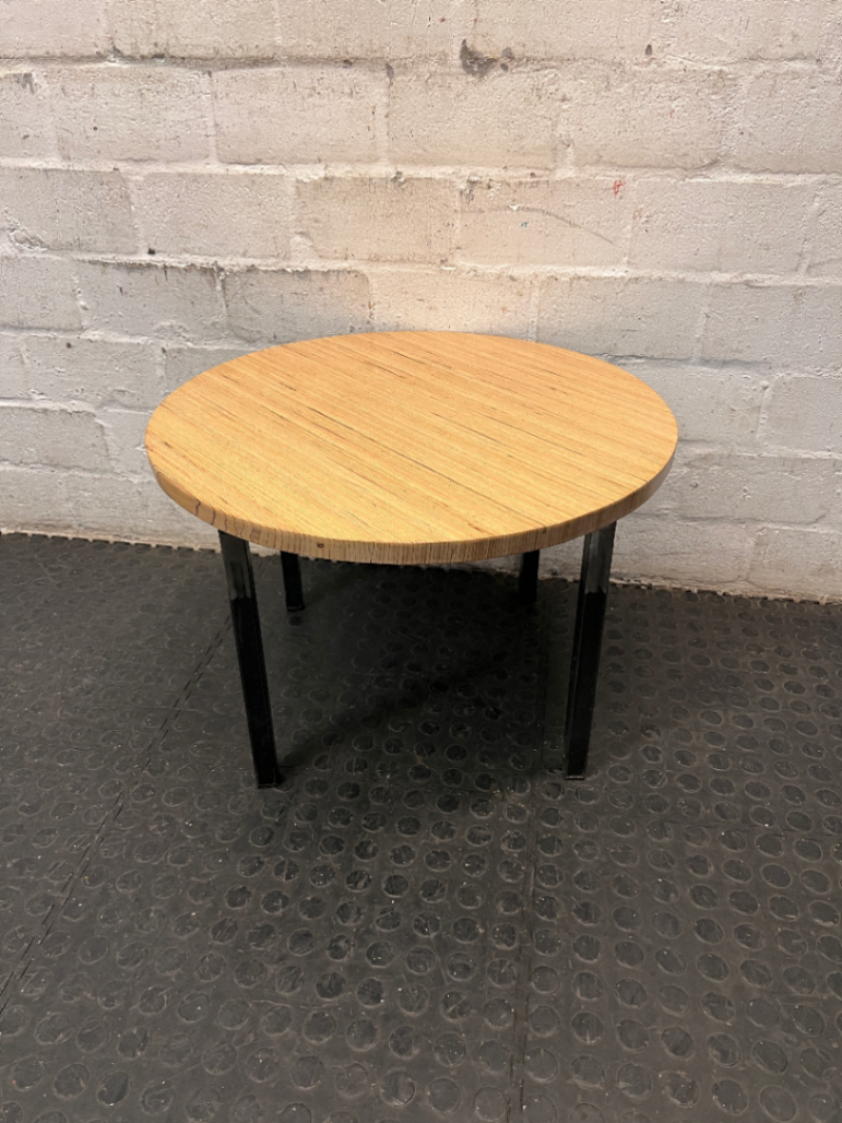 Round Light Wood and Metal Coffee Table — Clean Condition