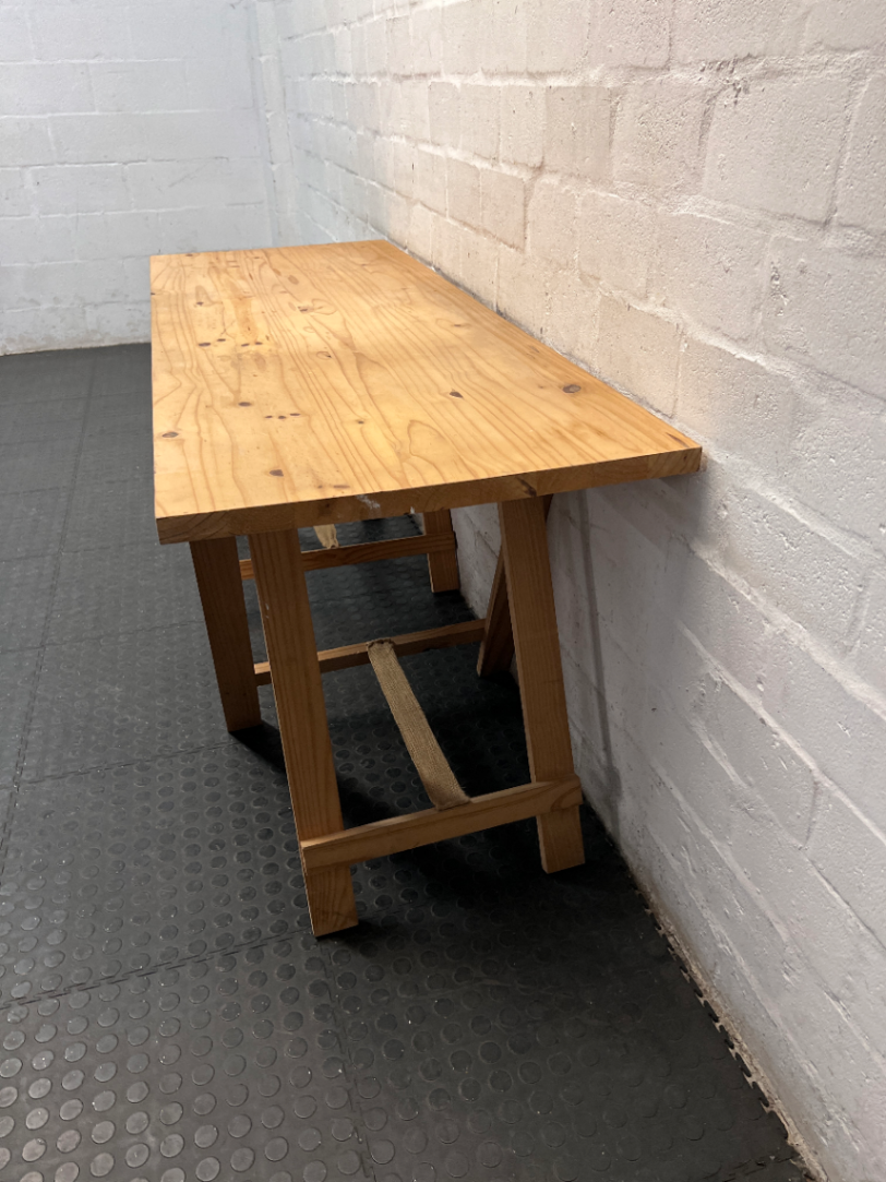 Practical Pine Wood Trestle Table — Used; Fair Condition