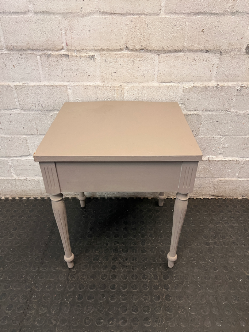 Painted Grey Bedside Table with Ceramic Knob — Good Condition