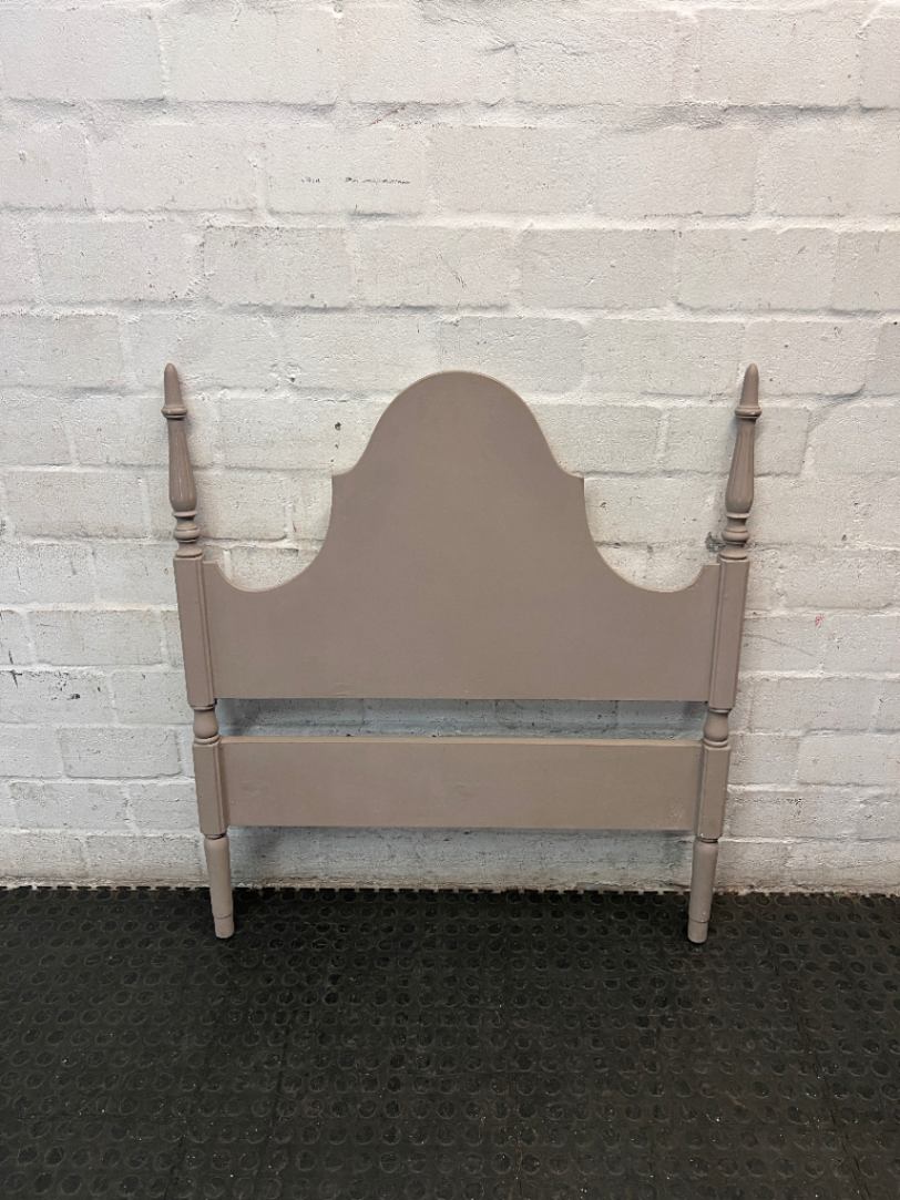 Grey Painted Single Headboard with Scalloped Top — Good Condition