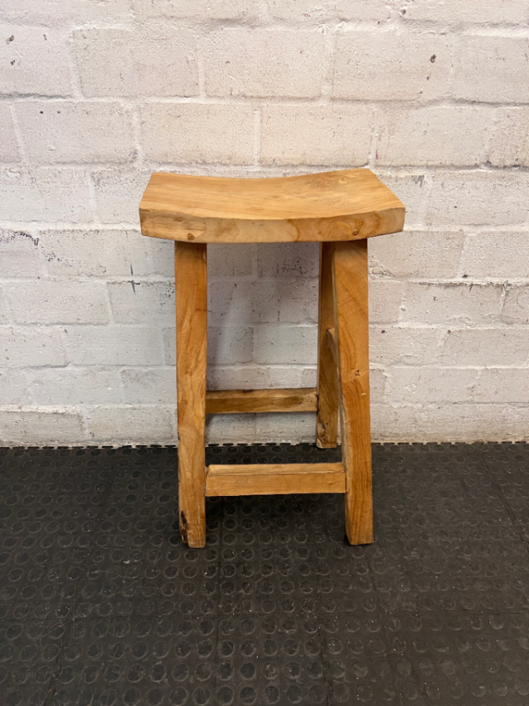 Rustic Solid Wood Backless Bar Stool — Fair Used Condition