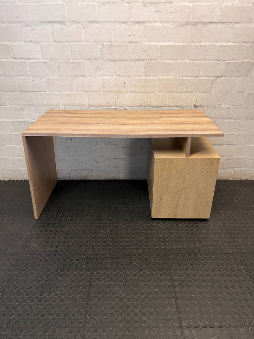 Modern Oak and White Office Desk with Drawers — Used; Fair Condition