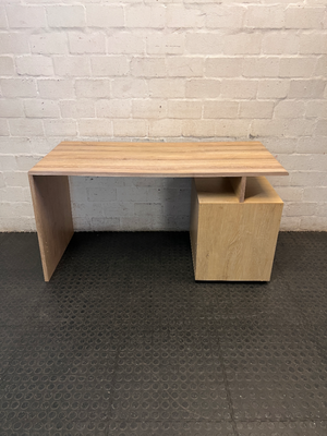 Modern Oak and White Office Desk with Drawers — Used; Fair Condition